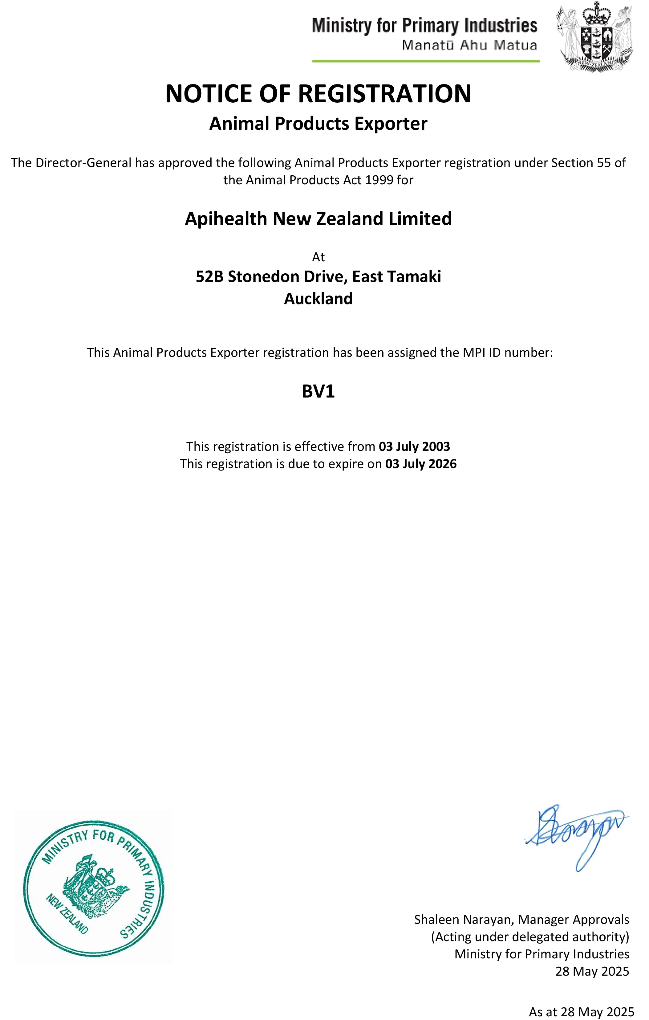 Export Certificate