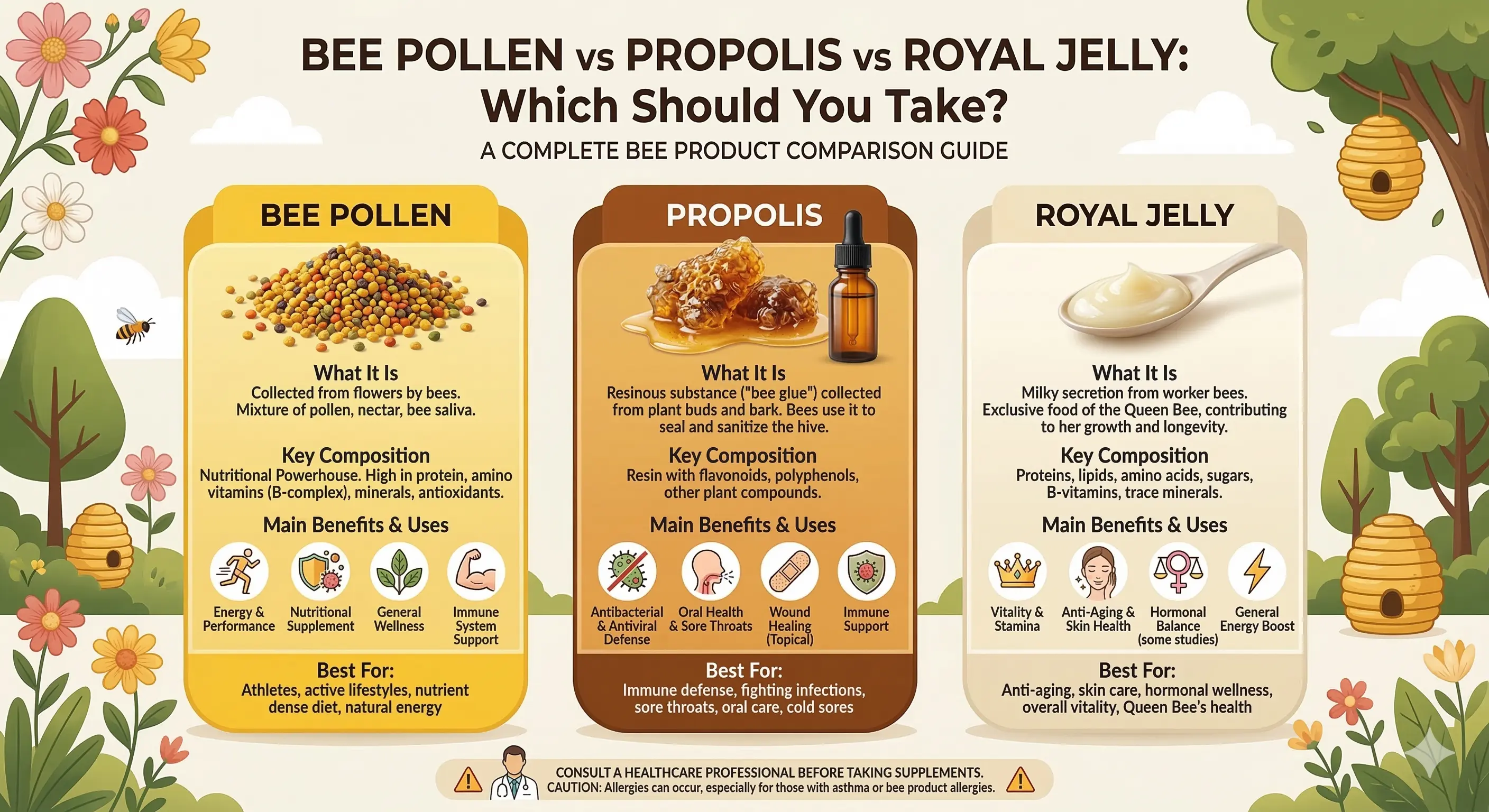 Bee Pollen vs Propolis vs Royal Jelly: Which Should You Take?