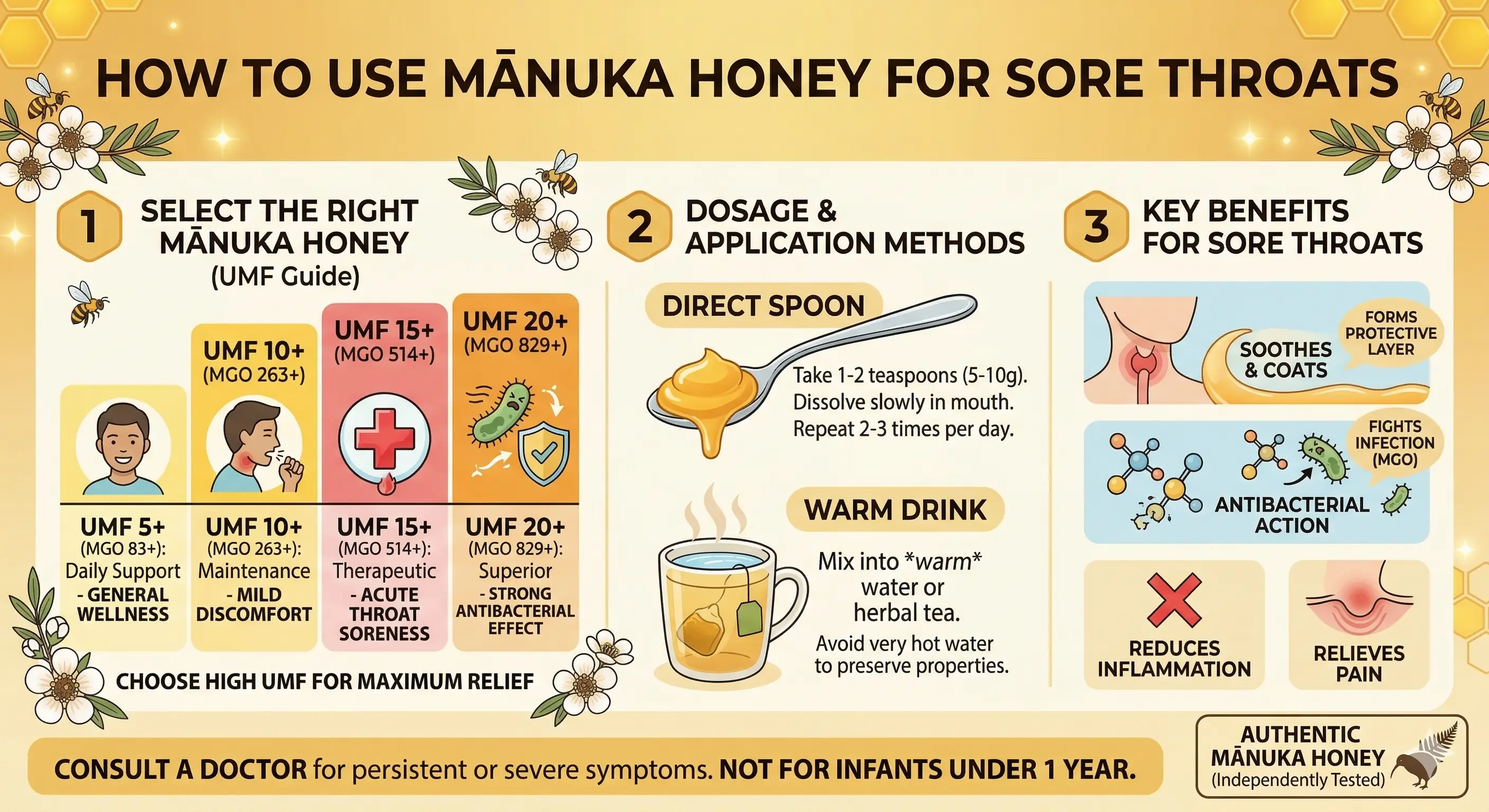 How to Use Manuka Honey for Sore Throats (Dosage & UMF Guide)