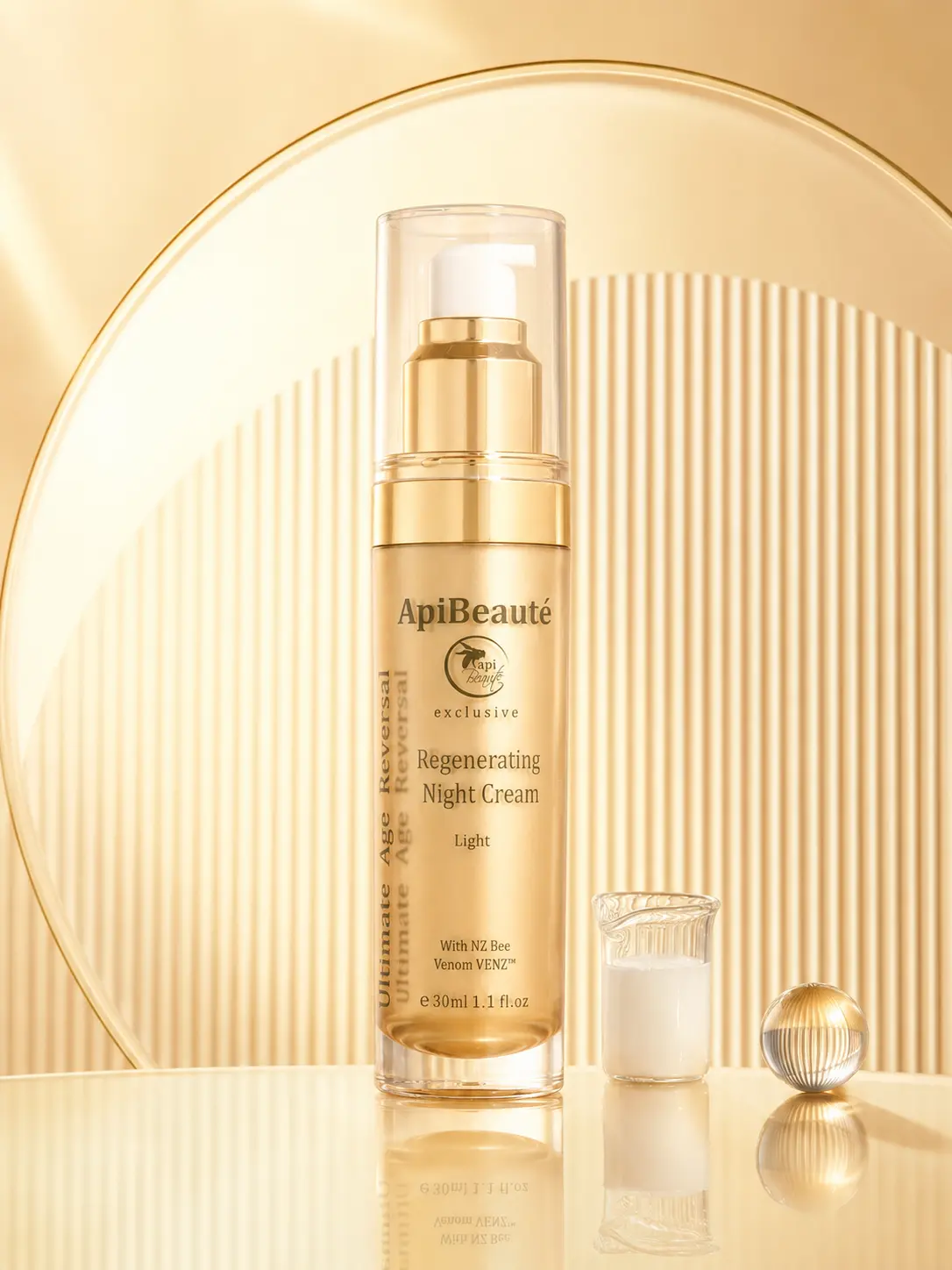 ApiBeaute Regenerating Night Cream bottle with golden backdrop